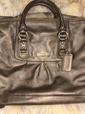 Coach Metallic Bronze Brown Leather Tote